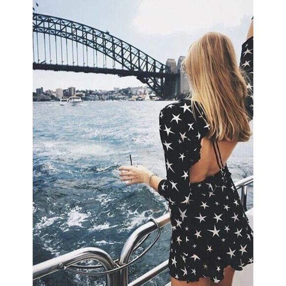 REALISATION PAR Goldie StarStruck Mini Dress XS Black Silk Ruffle Party - Picture 3 of 16